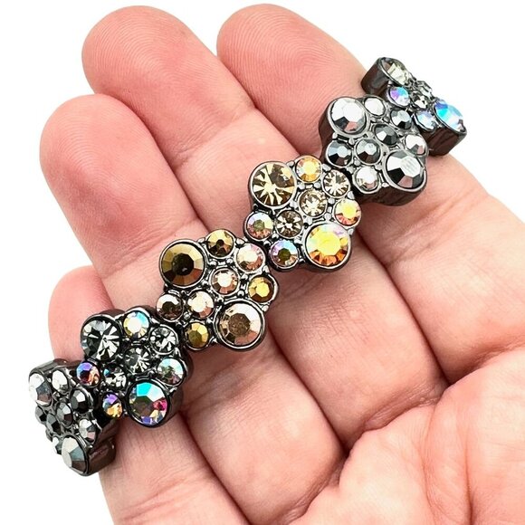Kirks Folly Womens Bracelet Multi Color Crystal Dark Silver Tone Stretch - Picture 1 of 3